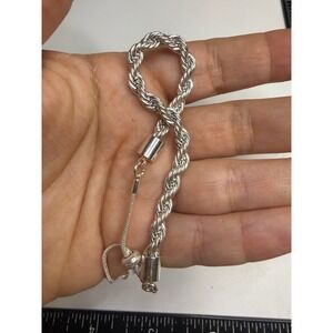 Silver Tone Adjustable Rope Chain Bracelet Slider Toggle Logo Charm